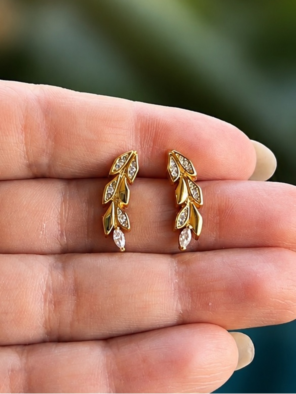 Gold Leaf Climber Earrings, Studs